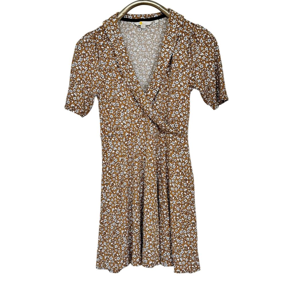 Boden Fit & Flare Fixed Wrap Jersey Mini Dress Ditsy Floral Print 4P